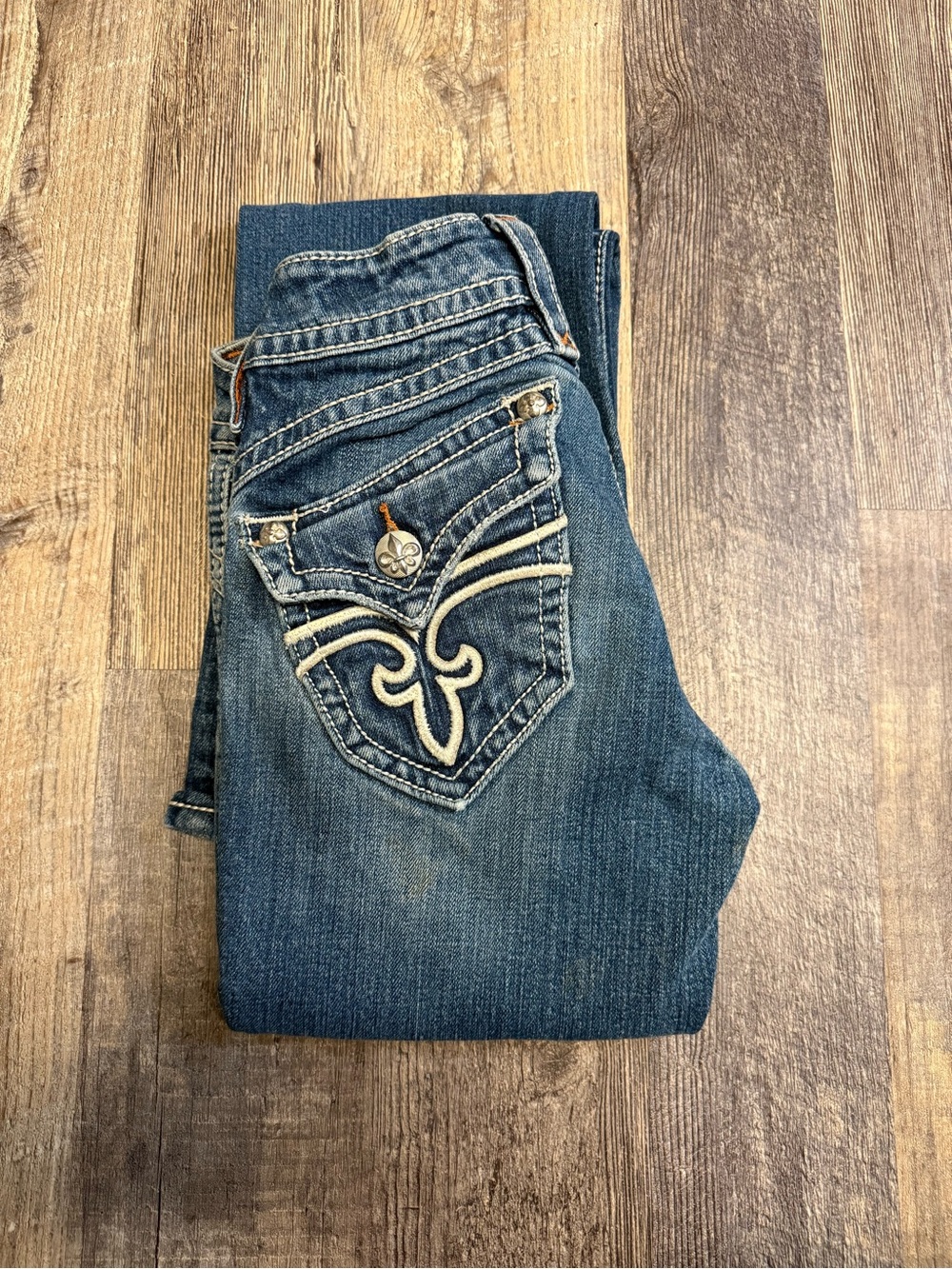 Rock Revival Stephanie Jeans Size 26 Embroidered Fleur De Lis Bootcut